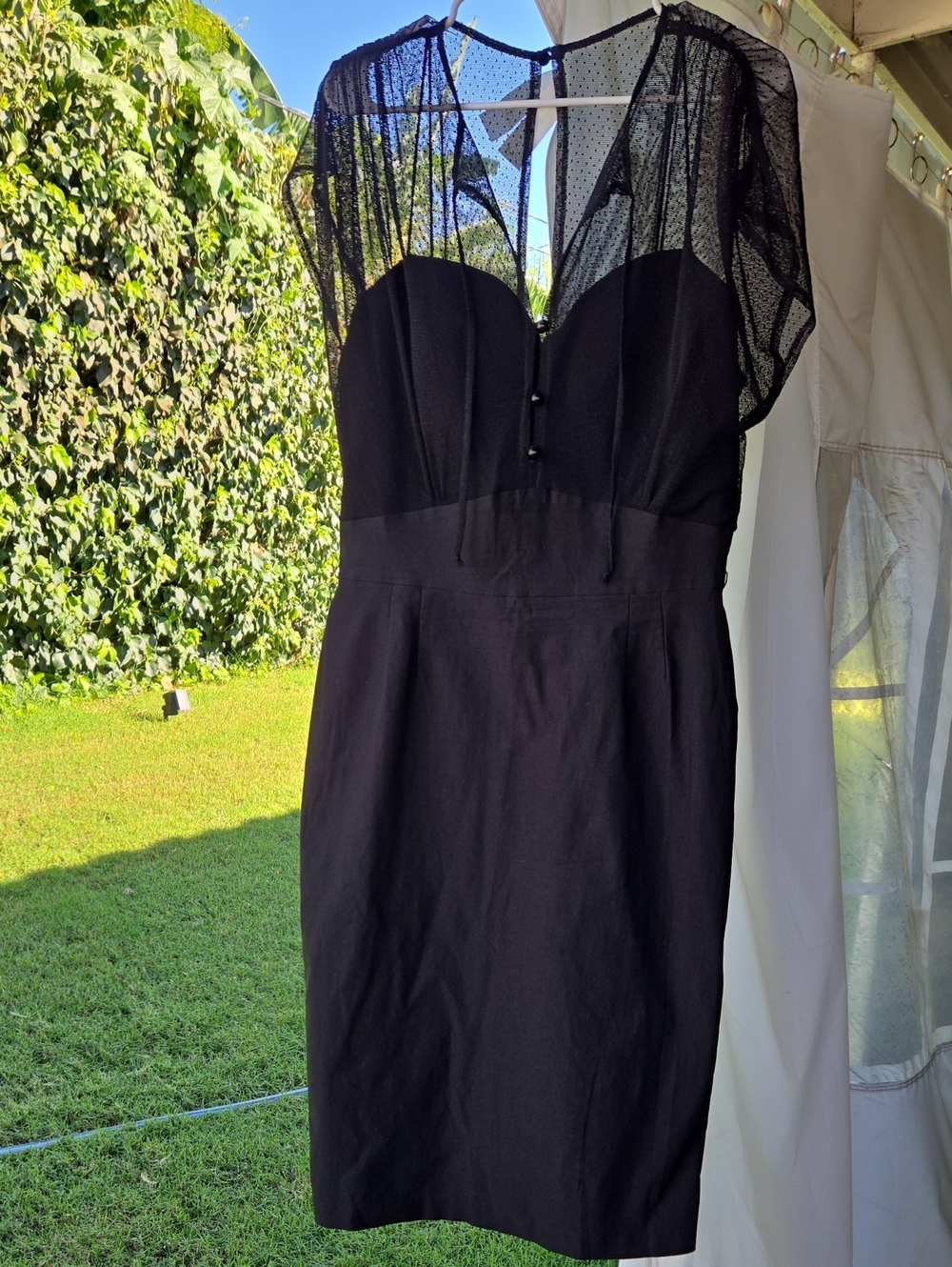 Stop Staring Black Sheer Yoke Mini Dress